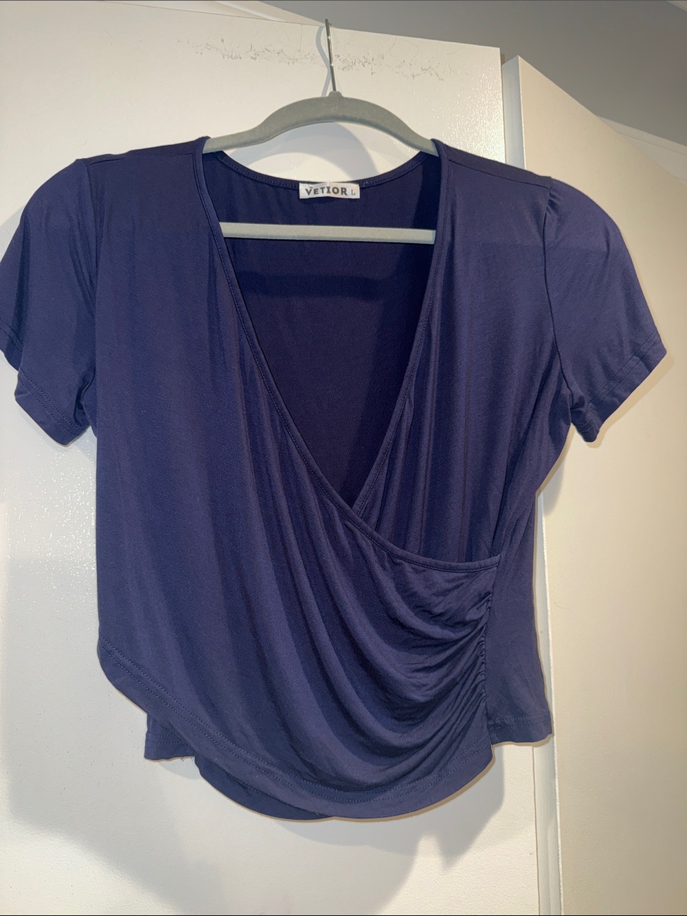 Navy Short Sleeve Wrap-Front Tee